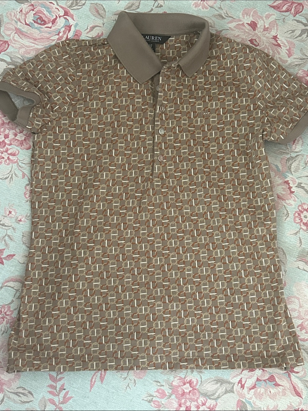 Ralph Lauren Brown & Beige Geometric Knit Polo